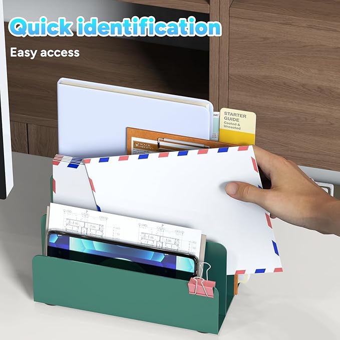OUTIOE Mail Organizer Countertop, Small Desk File Organizer, Metal File Holder - Image 4