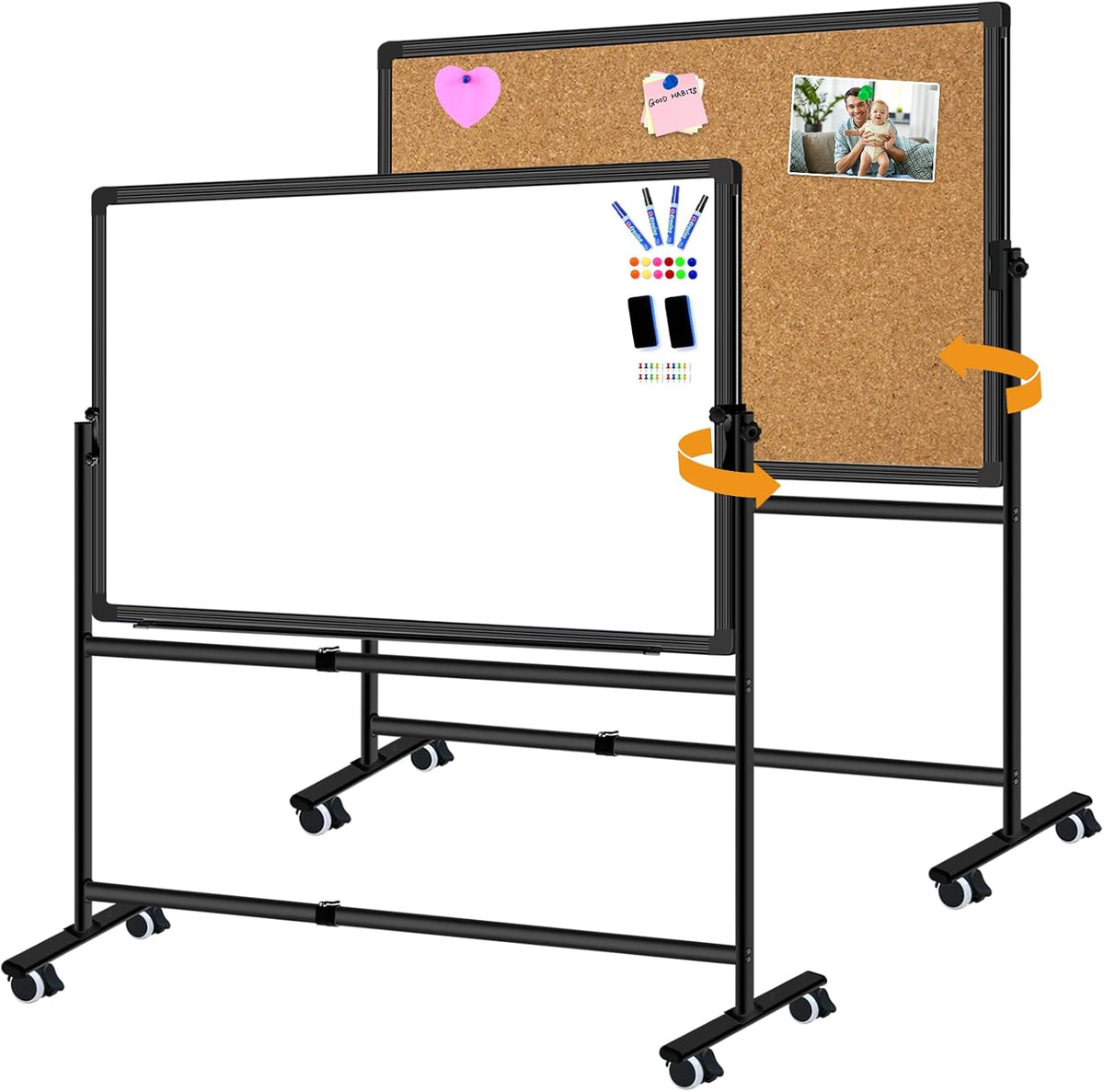 Max-officoo 36"x24" Double-Sided Mobile Whiteboard and Cork Boards ...