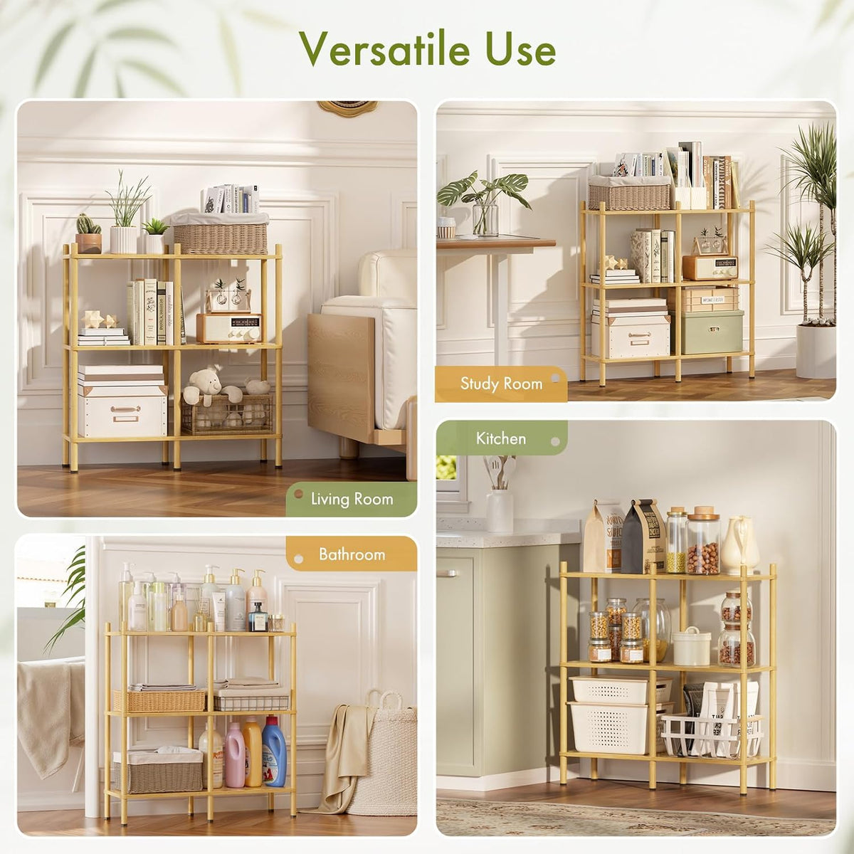 3 Tier Book Shelf, Wide Bamboo Bookshelf, Bookcase with 6 Open Display Shelve...