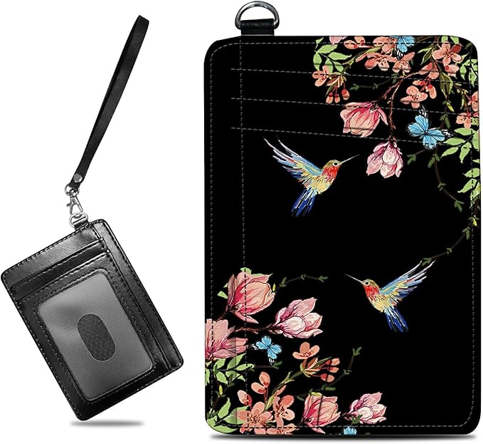 BWEGRHE Small Travel Wallets, Hummingbird Floral Sakura Slim Minimalist Front by BWEGRHE