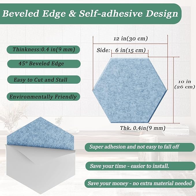 Hexagonal Acoustic Panels-12 Pack High-Density Sound Absorbing Panels - Image 4