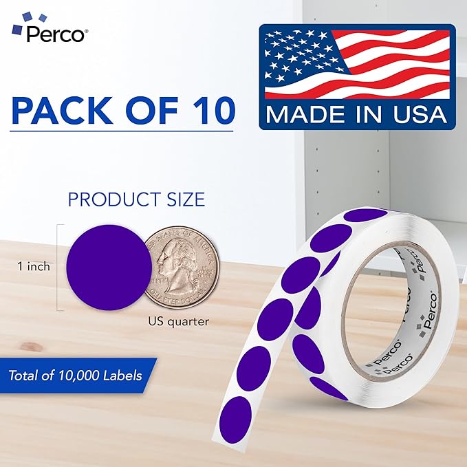 Perco Purple 1-Inch Perforated Circle Dot Sticker Labels — 10 Rolls, 000 Round - Image 2