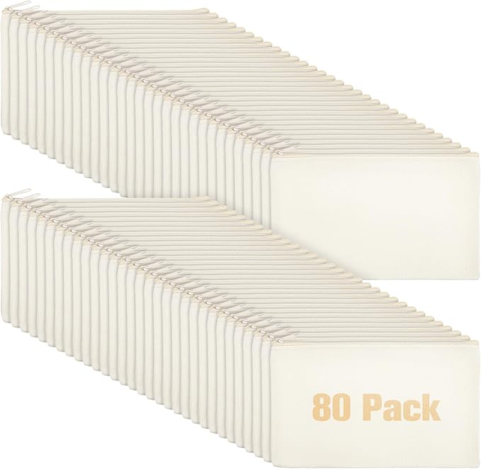 Reginary 80 Pack Canvas Zipper Makeup Bags Bulk Pencil Pouches Blank DIY Craft by Reginary