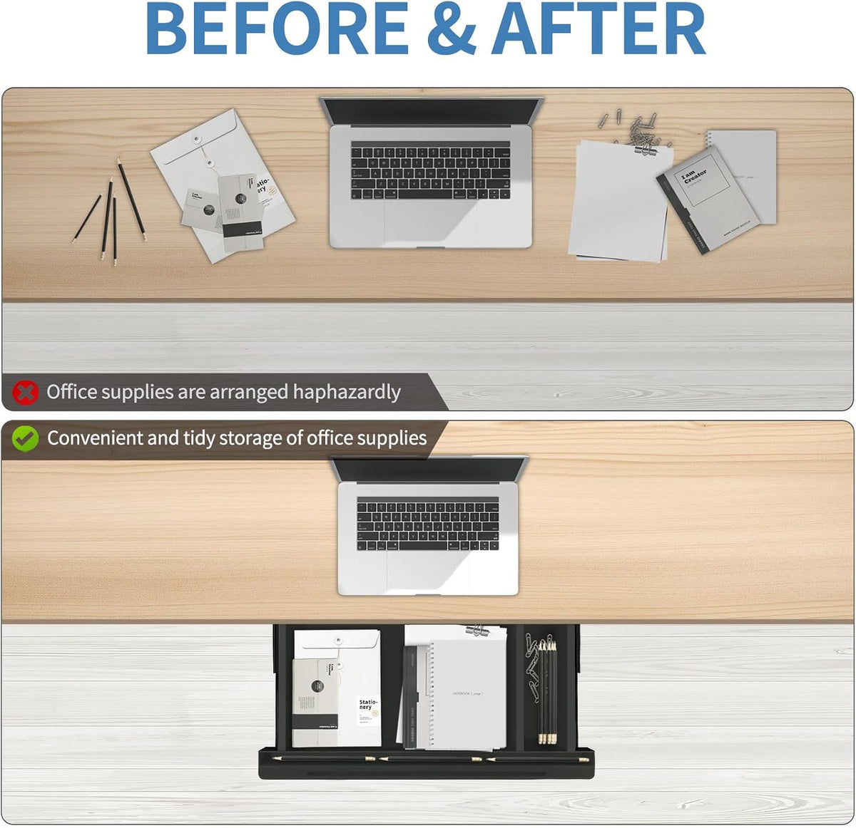 Under Desk Mounted Sliding Drawer to pull out, Attachable Desk Pencil Drawer ...