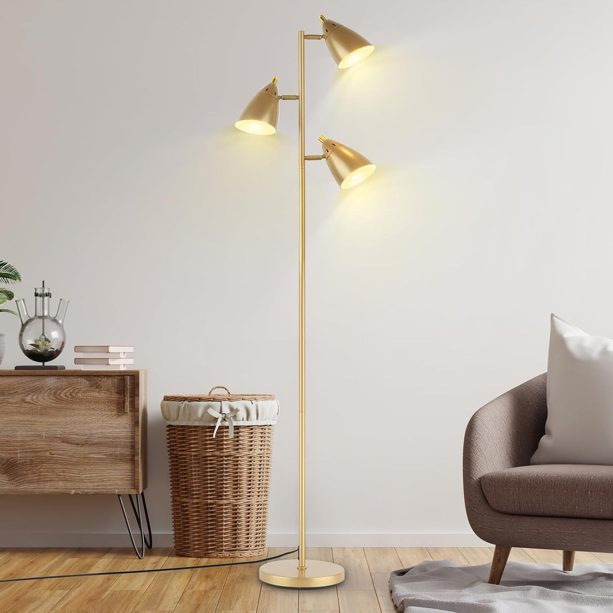 LALISU Tree Floor Lamp for Living Room, Industrial 3-Light Standing Lamp