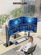 dual monitor stand - vertical stack screen free-standing shown in use