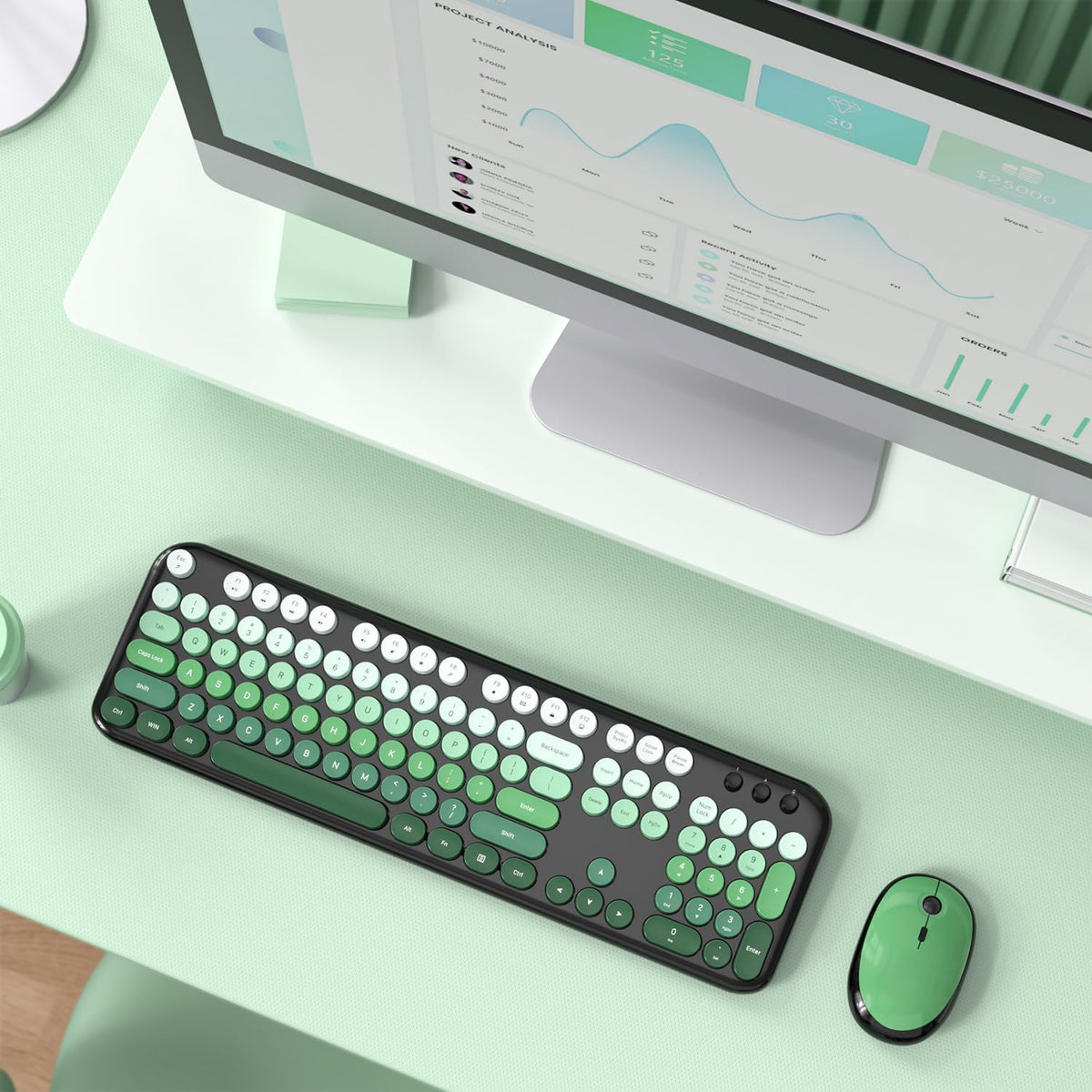 Wireless Keyboard and Mouse Combo, MOWUX Colorful Computer Full Size 2.4G Plu...