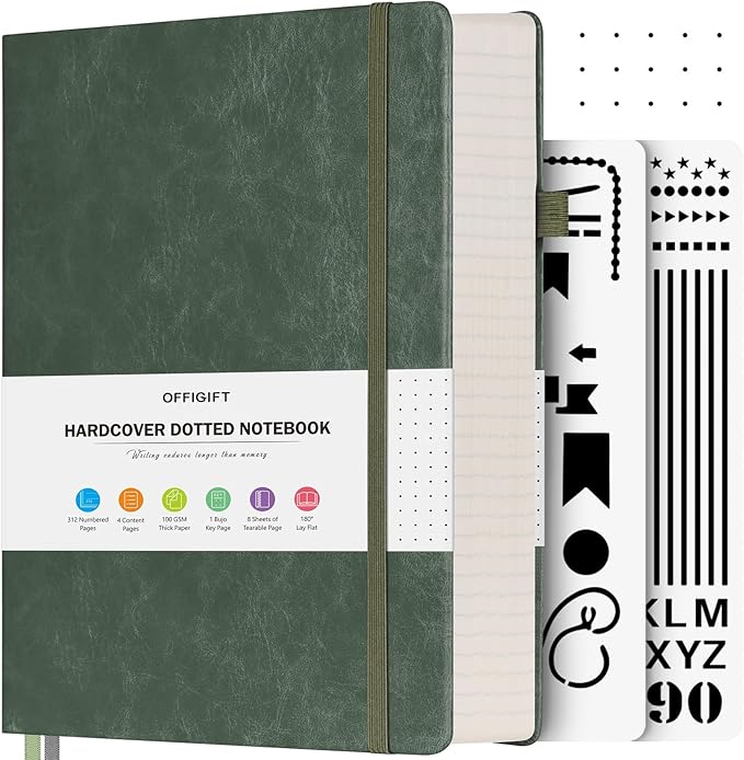OFFIGIFT Bullet Dotted Journal Notebook, 312 Numbered Pages A5 Hardcover by OFFIGIFT