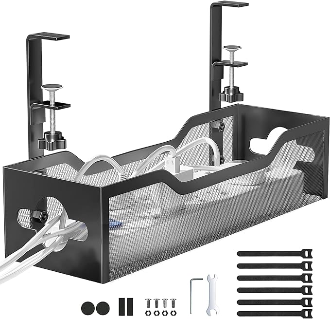 Under Desk Cable Management Tray No Drill, Metal Mesh Cable Management Under by Litwaro