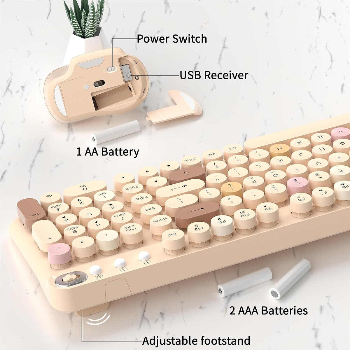 Colorful Wireless Keyboard and Mouse Combo (Milk Tea Colorful)