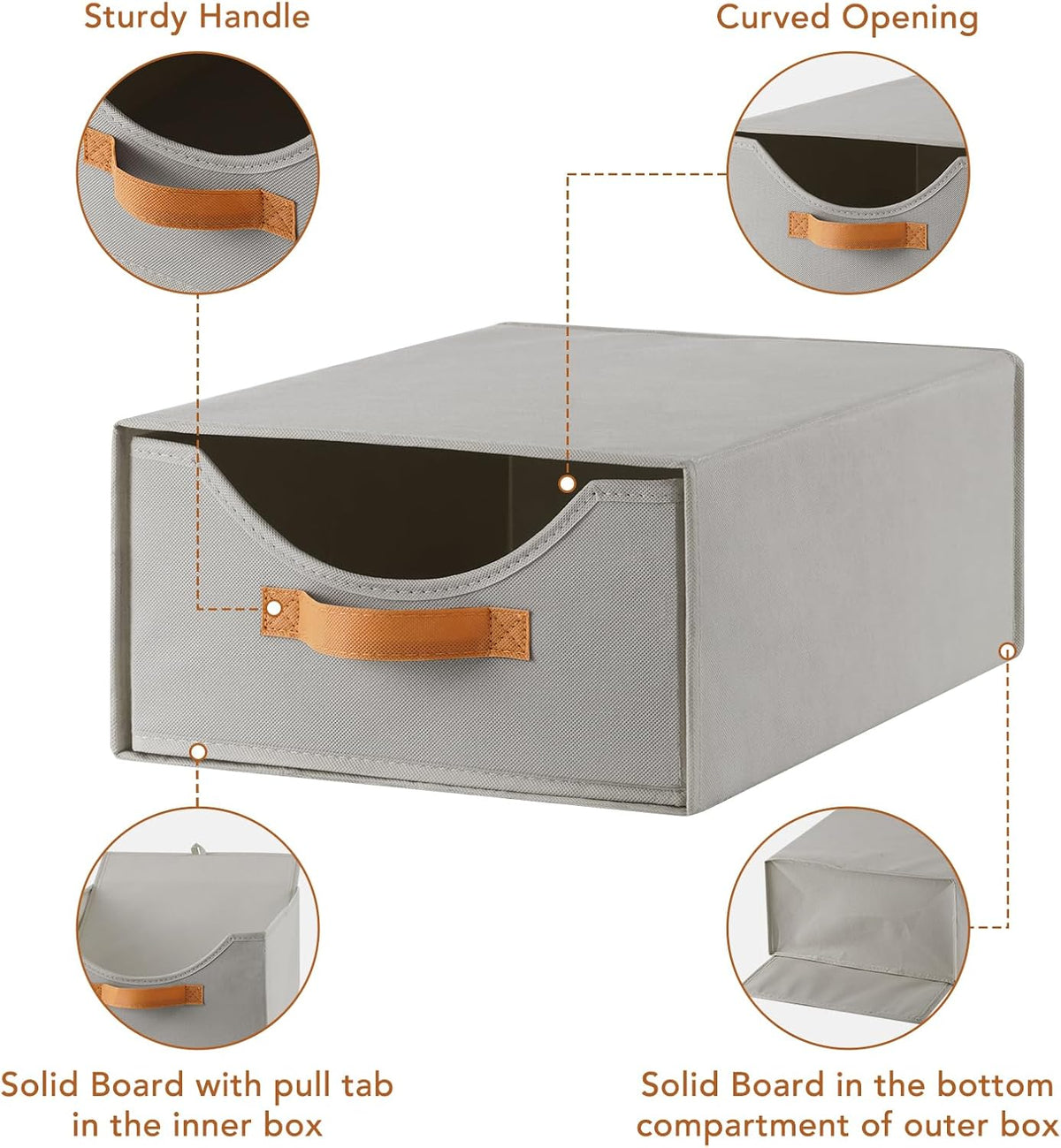 4 Pcs Pull-Out Stackable Storage Drawers for Closet, Grey