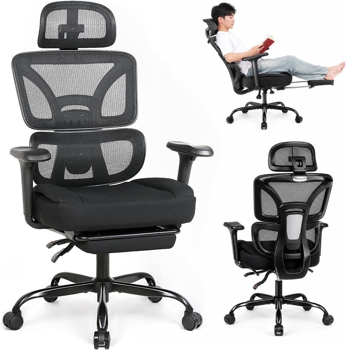 Ergonomic Office Chair with Footrest - High Mesh Back Computer Desk Chair