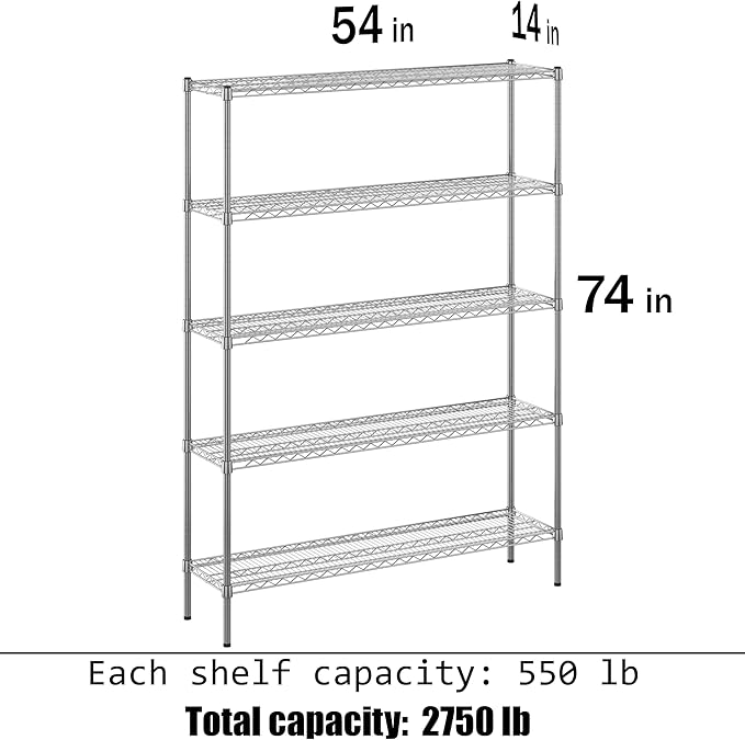 Regal Altair 14" Deep x 54" Wide x 74" Height Wire Shelving Kit | 5-Tier | NSF - Image 3