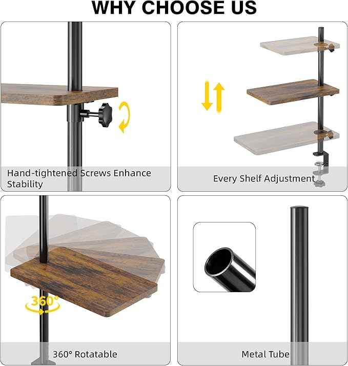 ART-GIFTREE 3 Tiers Clamp On Desk Shelf, 360¡ã Angle Adjustable Desktop Shelf - Image 5