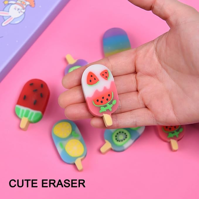 DOMG 16 Pcs Cute Fruit Shaped Ice Cream Erasers - Image 3
