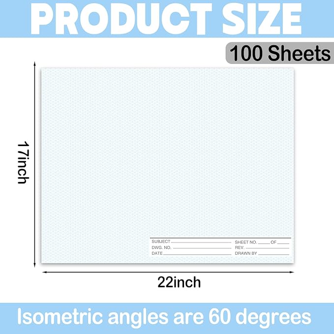 2 Pack 50 Sheets 22" x 17" Isometric Graph Paper Pad Landscape - Image 2