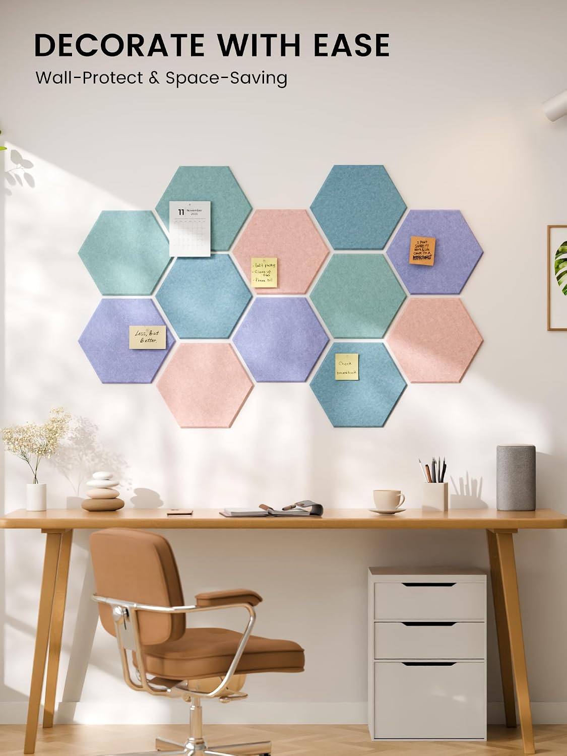 Fluxynara 12-Pack Hexagon Felt Bulletin Board Tiles, Coastal Haze-1