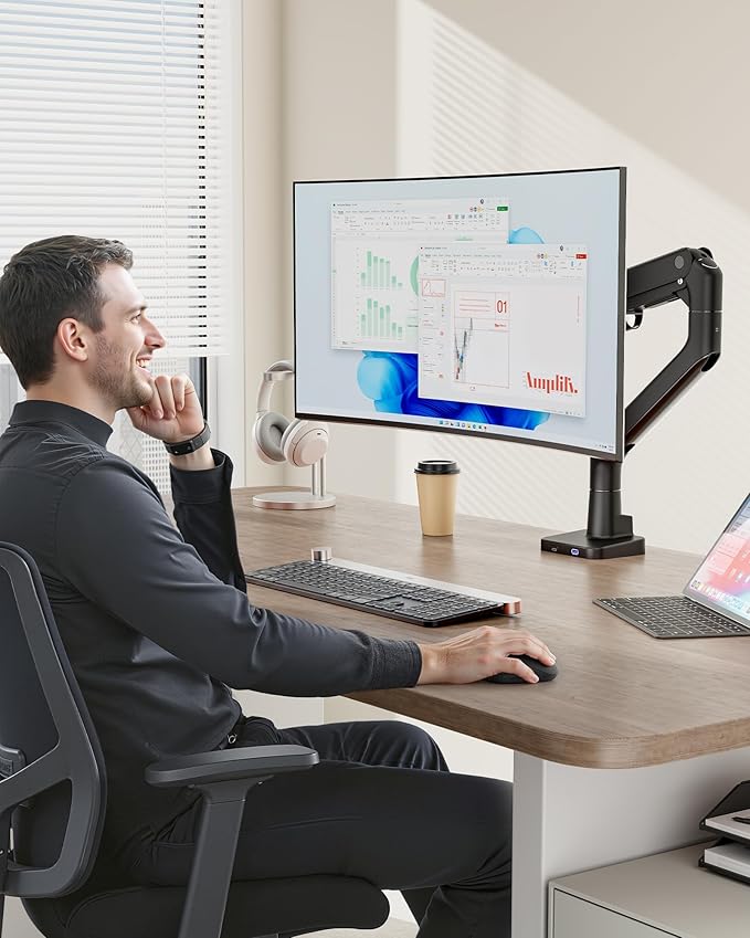 monTEK Single Monitor Arm with USB A/C, Ultrawide Monitor Stand - Image 9