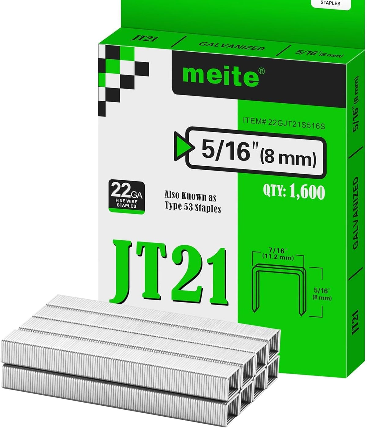 meite JT21 Staples, 5/16 Inch Galvanized Fine Wire Staples