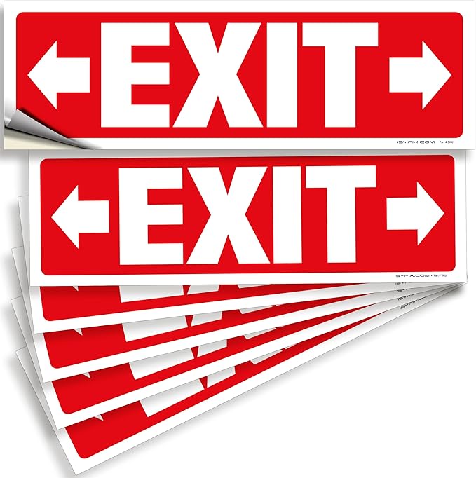 iSYFIX Exit Signs Stickers 6 Pack 12x4 Inch by iSYFIXPREMIUMSIGNS