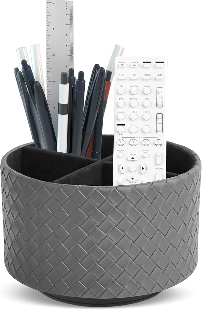 Hennaja Round Leather Art Supply Organizer, Remote Control Holder, 360 Degree by Hennaja