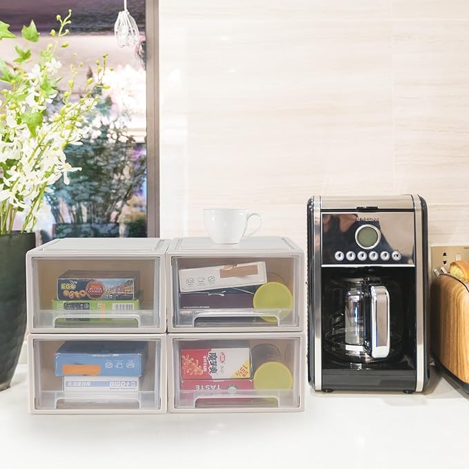 Xyskin 4-Pack 12 Quart Plastic Compact Stacking Drawer Unit, Stackable Desktop - Image 5