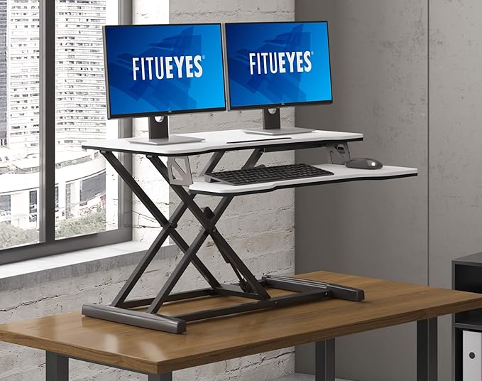 FITUEYES Height Adjustable Standing Desk 32” Wide Sit to Stand Converter Stand - Image 6