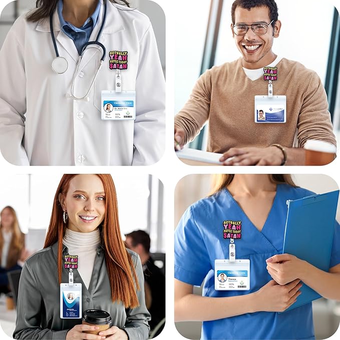Actually Yeah Maybe Today Satan Funny Nurse Badge Reel, Retractable ID Card - Image 3