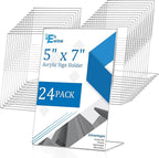 EHWINE 24 Pack 5 x 7 Acrylic Sign Holder, Vertical Slanted Back Paper Holder by EHWINE