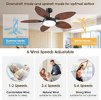 52"brown tropical outdoor palm leaf ceiling fans with showing dimensions