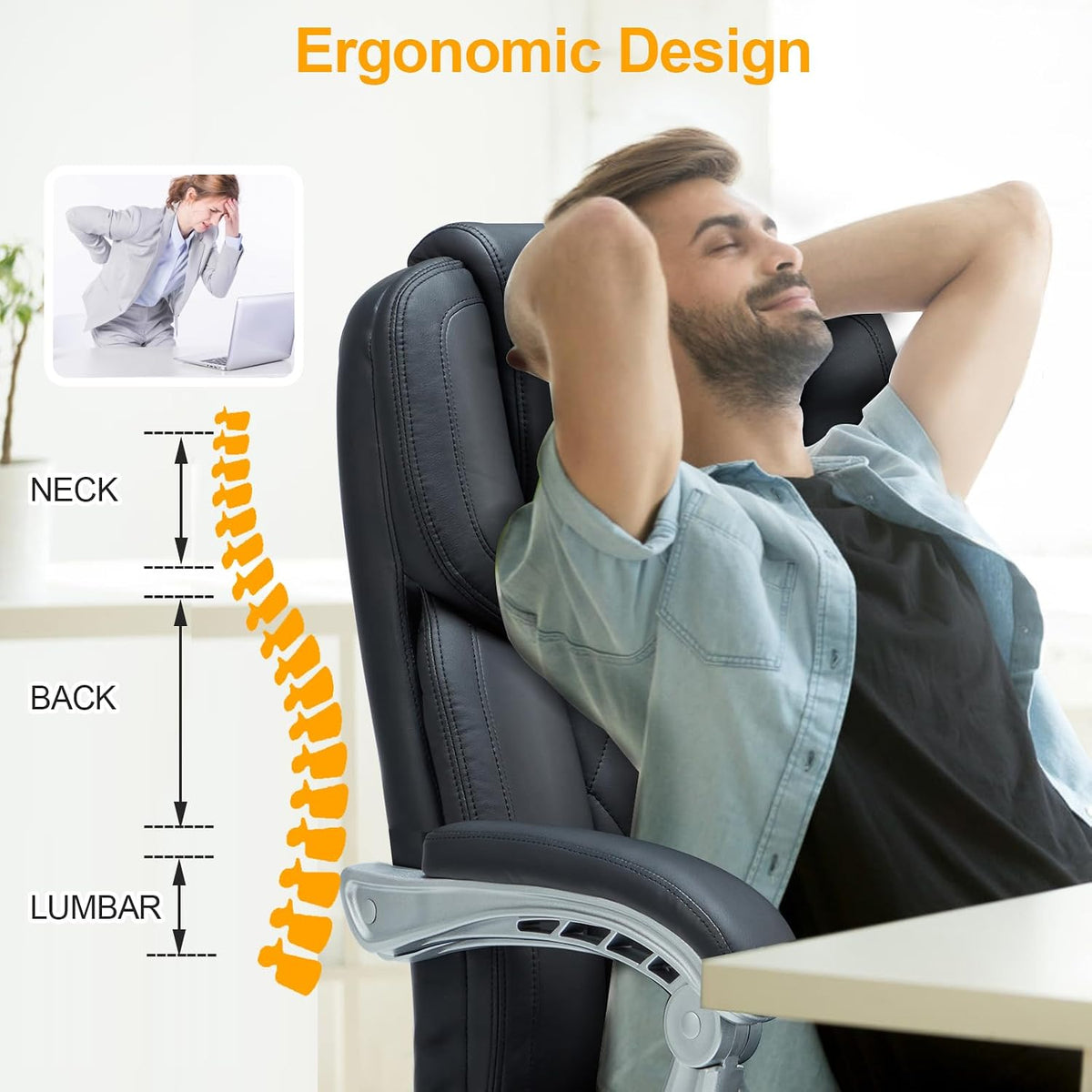 HOMREST Heated Massage Executive Office Chair with Footrest, Black