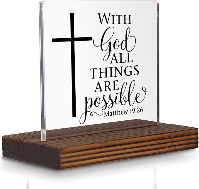 Matthew 19:26 Desk Sign, Christian Bible Verse Decor by Pariveca