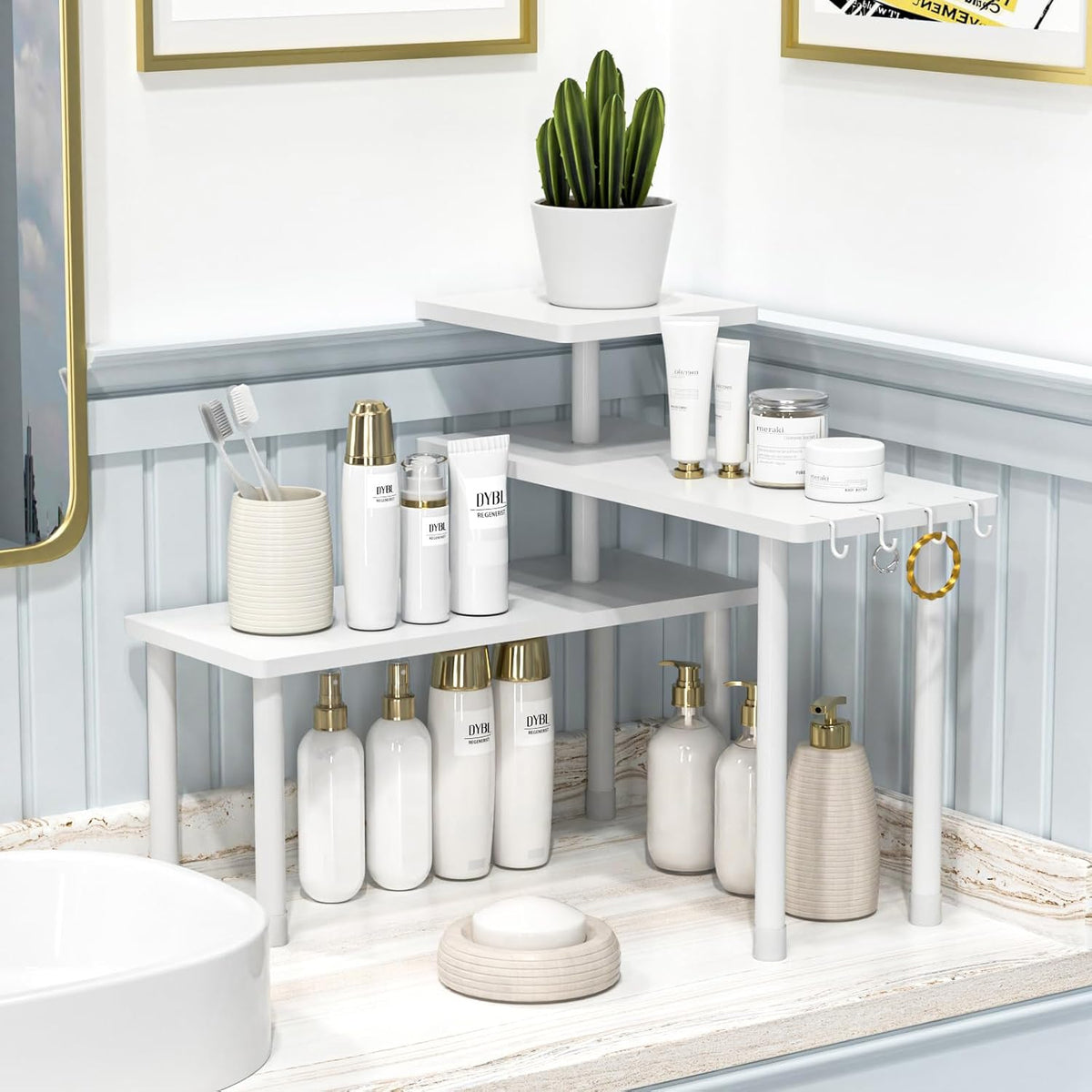 JayRex Bathroom Organizer Countertop Shelf, 3 Tier Corner Rack Adjustable Bam...