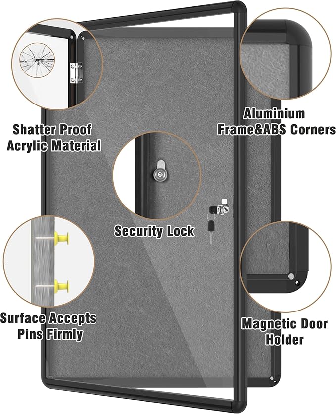 Mifuro 36"x24" Enclosed Bulletin Board, Lockable Weather-Resistant Aluminum - Image 3