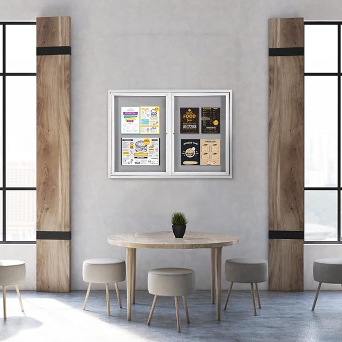 SWANCROWN Weather Resistant Enclosed Bulletin Board Gray Fabric Displays Boards - Image 8
