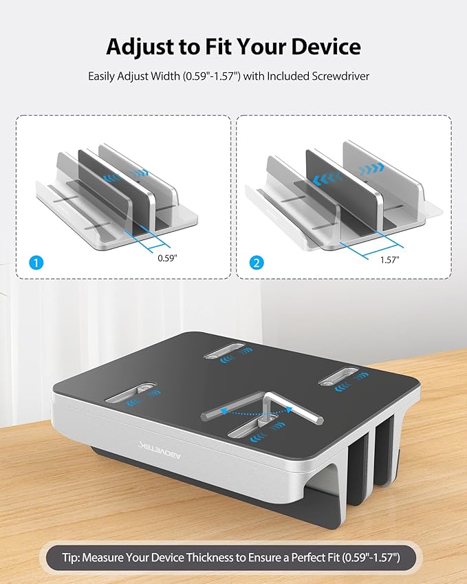 AboveTEK Vertical Laptop Stand, 3 Slots Aluminum Desk Laptop Holder & Laptop - Image 4