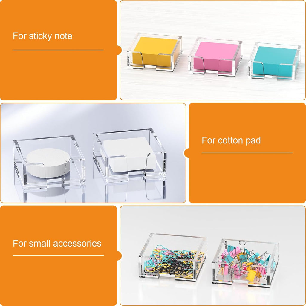 Beego Modern Elegant Crystal Clear Acrylic Sticky Note Holder Organizer - 3x3 in Square Notepad Holder - 3 Count - No Pads - Office Desk Organization