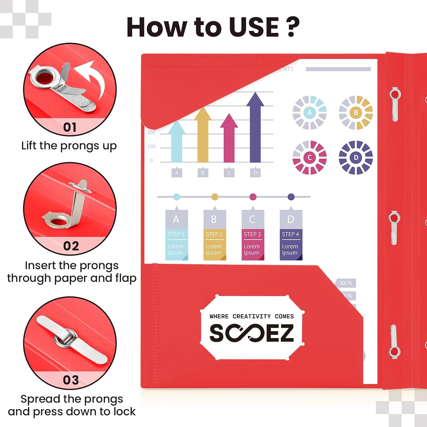 Sooez Plastic Folders with Pockets and Prongs, Pocket Folders with Prongs | 6 Pack Heavy Duty 3 Prong 2-Pocket Folders for Document, Colored File Folder Back to School Supplies for Kids