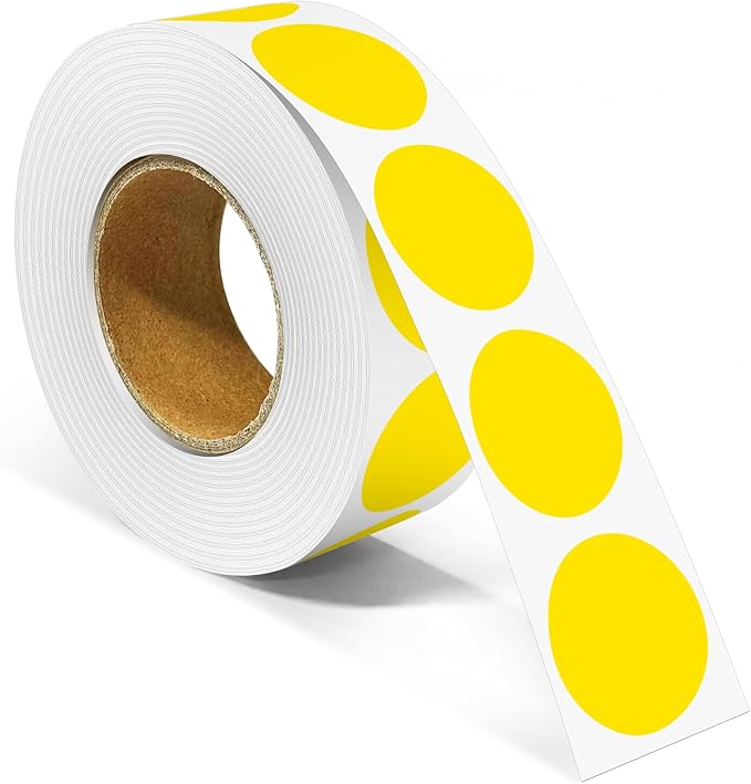1 Inch Round Color Coding Labels, 1000 Dots Per Roll Yellow Color Coded Dot by Unknown