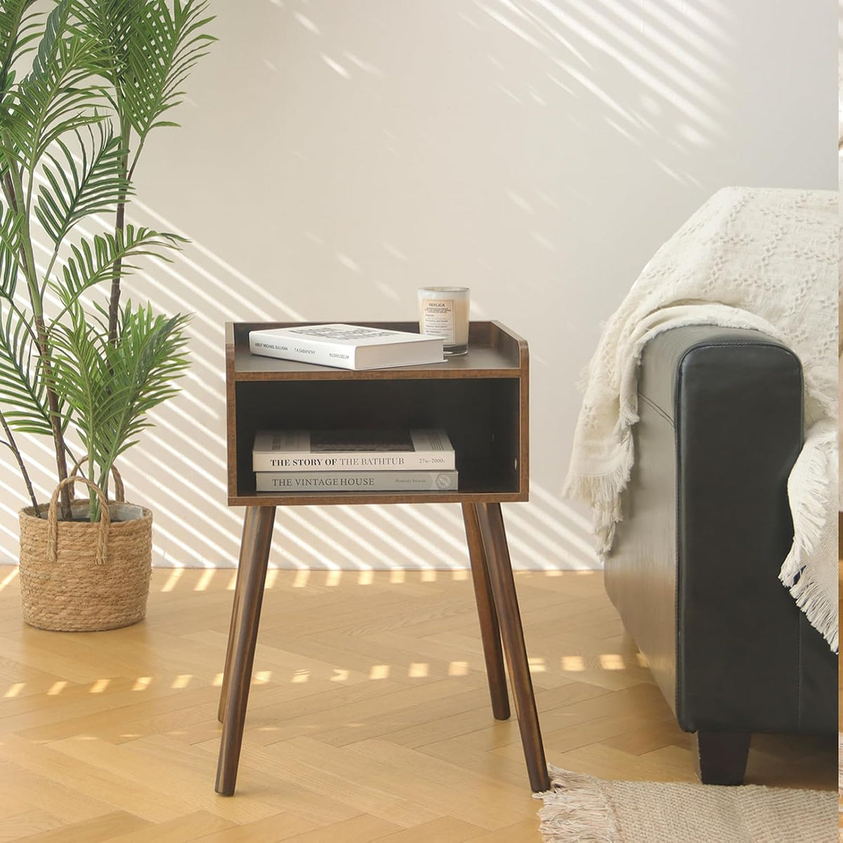 MaxSmeo Nightstand, Mid Century Modern Side Table Bedroom with Storage