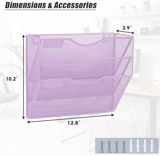 EASEPRES 3 Pocket Mesh Hanging Wall File Organizer, Wall Mounted Mail Paper - Image 2