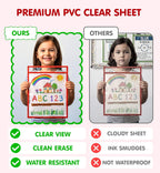 30 Packs Reusable Dry Erase Pockets Sleeves with 2 Binder Rings - 10 Color Set - 10x14 Oversized dry erase sheet protectors with Clear Pocket Sleeves -School Supplies for Teachers classroom must haves