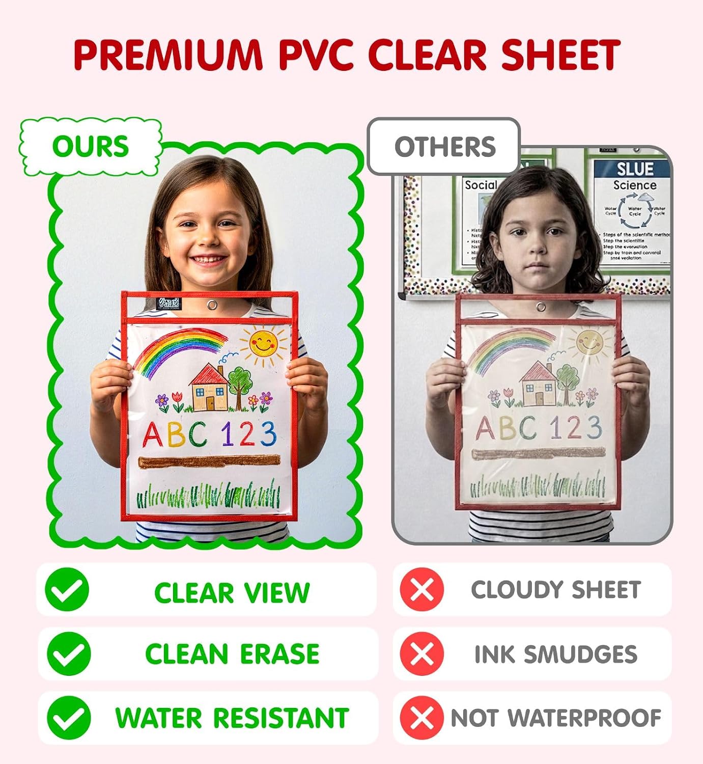 30 Packs Reusable Dry Erase Pockets Sleeves with 2 Binder Rings - 10 Color Set - 10x14 Oversized dry erase sheet protectors with Clear Pocket Sleeves -School Supplies for Teachers classroom must haves