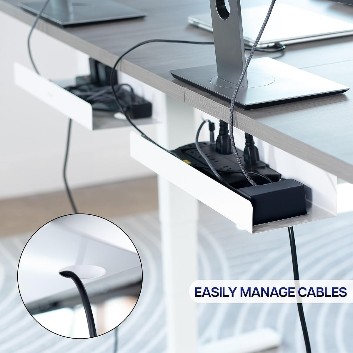 VIVO 2 Pack White 17 inch Extra Deep Cable Management Tray, DESK-AC16-2CW