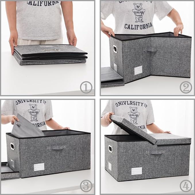 PRANDOM Storage Bins with Lids Linen Fabric Foldable Storage Boxes Organizer - Image 8