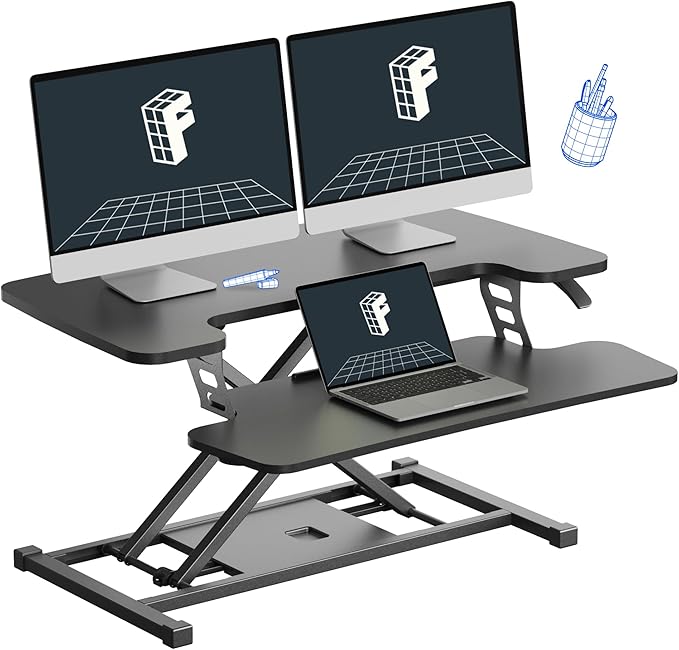 FLEXISPOT 32-inch Height Adjustable Standing Desk Converter, Quick Sit to Stand by FlexiSpot