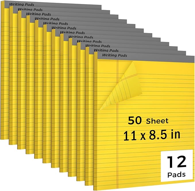 12pcs Legal Pads, Perforated Wide Ruled Writing Pad, Wide Ruled Legal Notepads by ARFBEAR