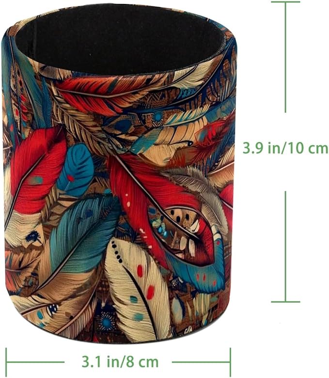 Leather Pen Holder for Desk, Colorful feathers Pencil Cup Desktop Organizer - Image 4