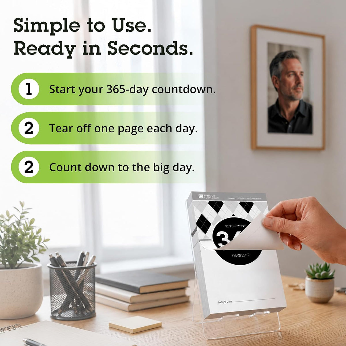 Retirement Count Down Calendar - 5.75"x3.75" - Black and White Tear...