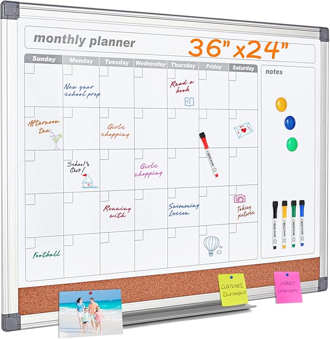 MAKELLO Dry Erase Calendar for Wall 36" x 24", Large Calendar Whiteboard by MAKELLO